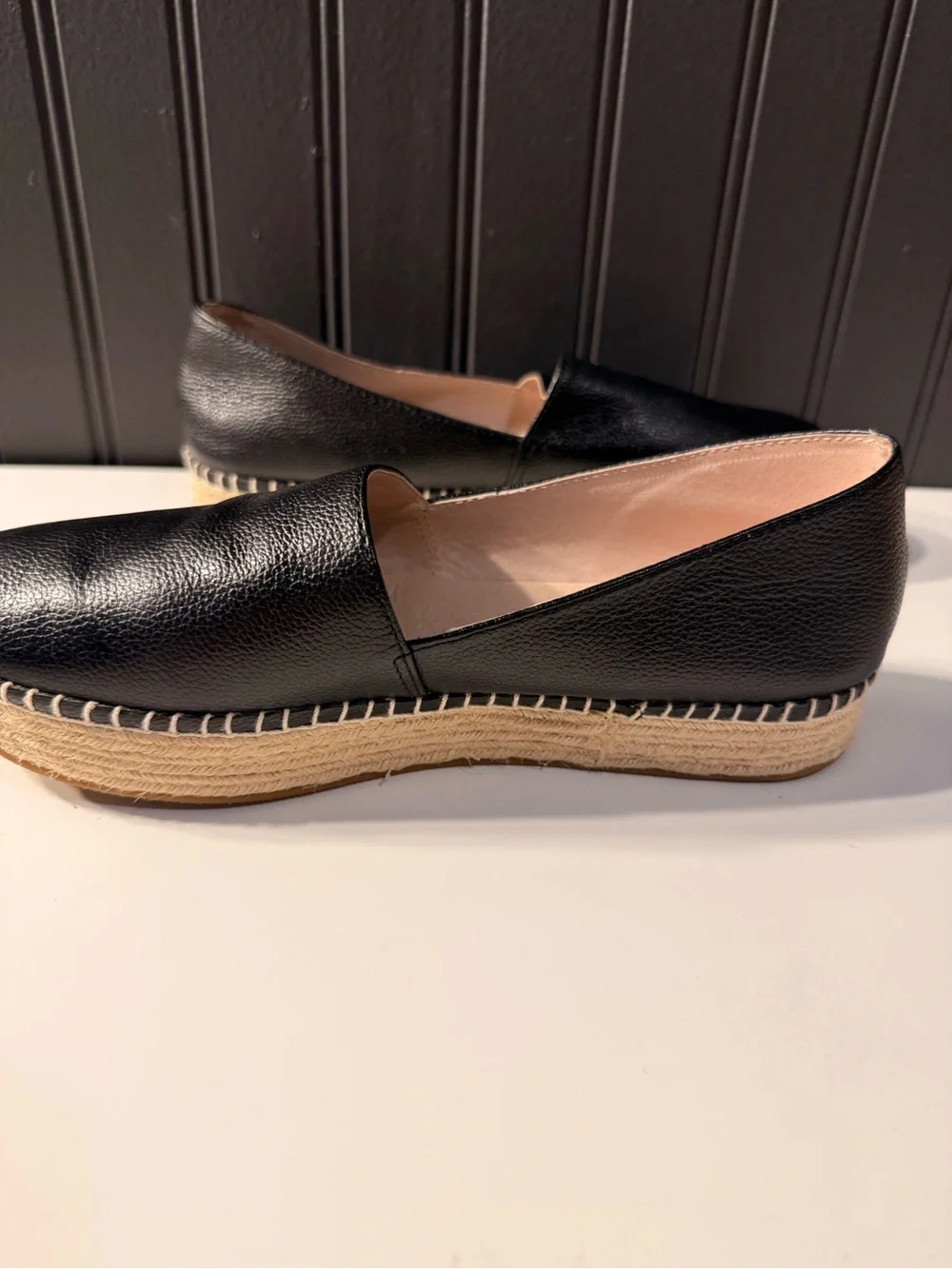 Steve Madden Black Leather Espadrille Slip-On Loafers